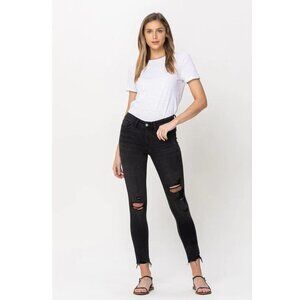 NWT Flying Monkey Black Label Distressed Low Waist Raw Hem Skinny‎ Jeans Gray 26